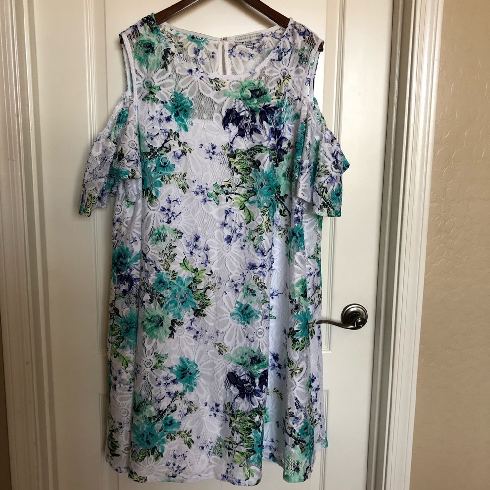 Sandra Darren Womens White Floral Dress 22W